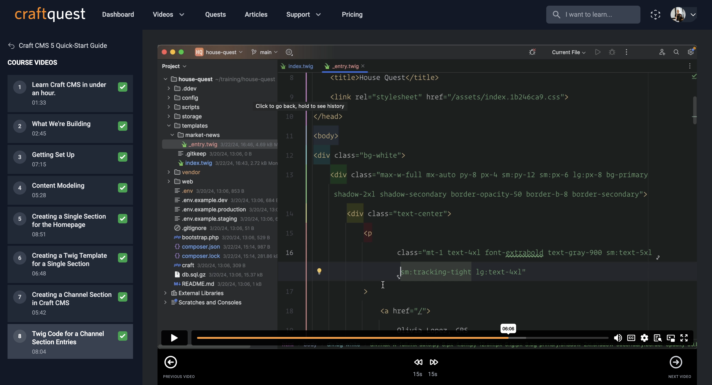 CraftQuest learning platform